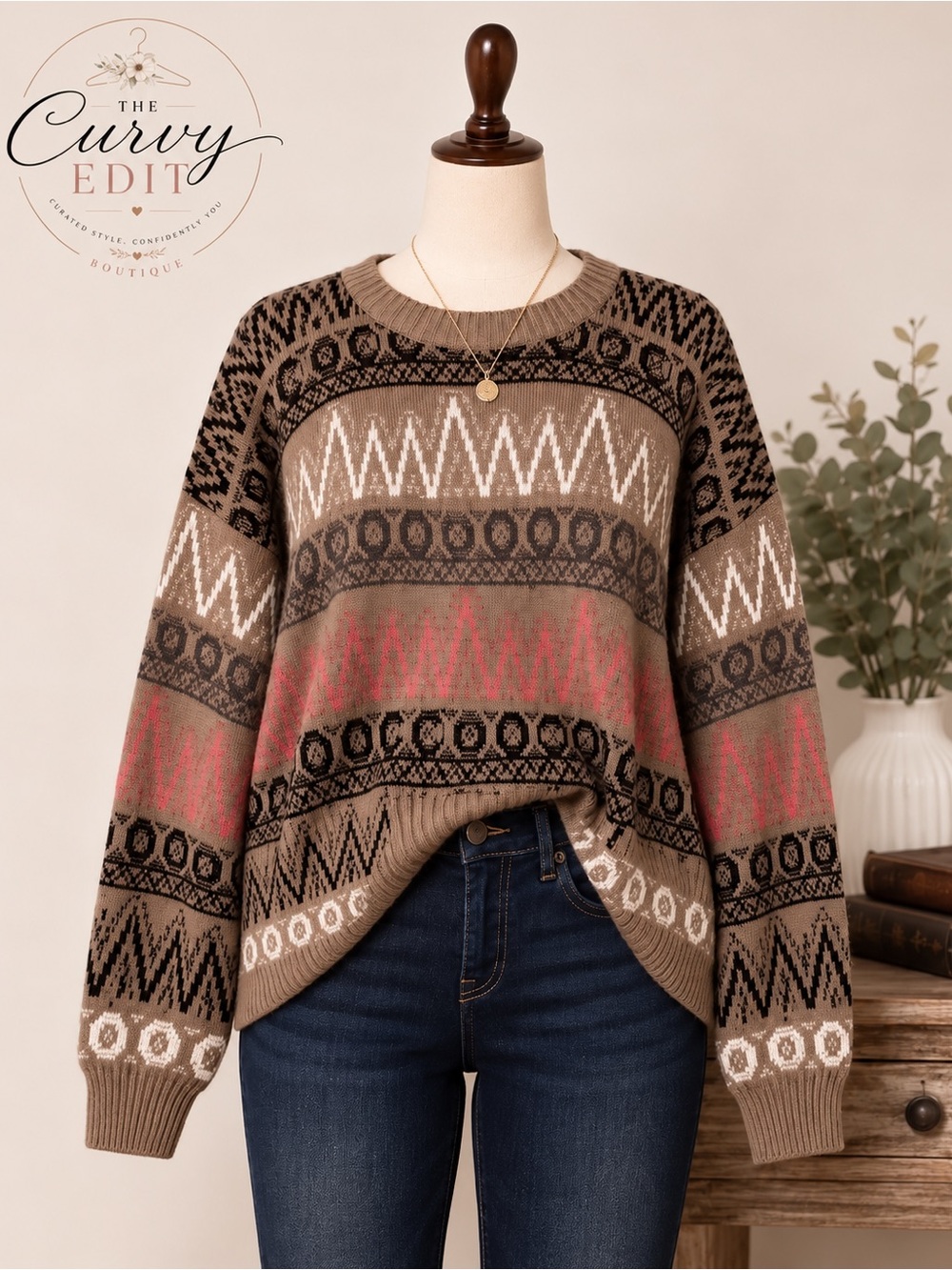 Pronto Uomo Italian Wool Sweater Unisex L Geometric Crewneck Made in Italy